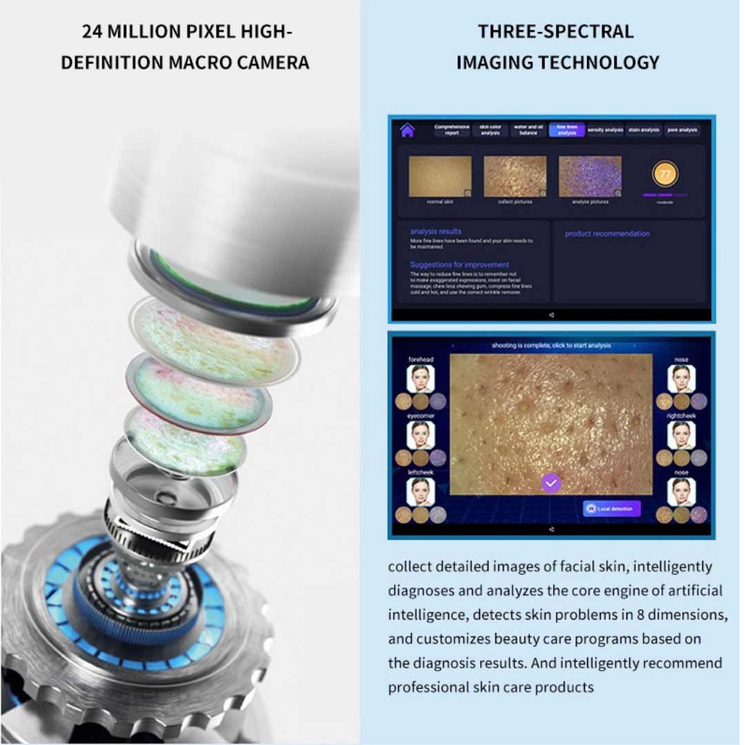 24 Million Pixel High Definition Camera and Three Spectral Imaging Technology of Smart Ice Blue Plus Hydra Facial Machine