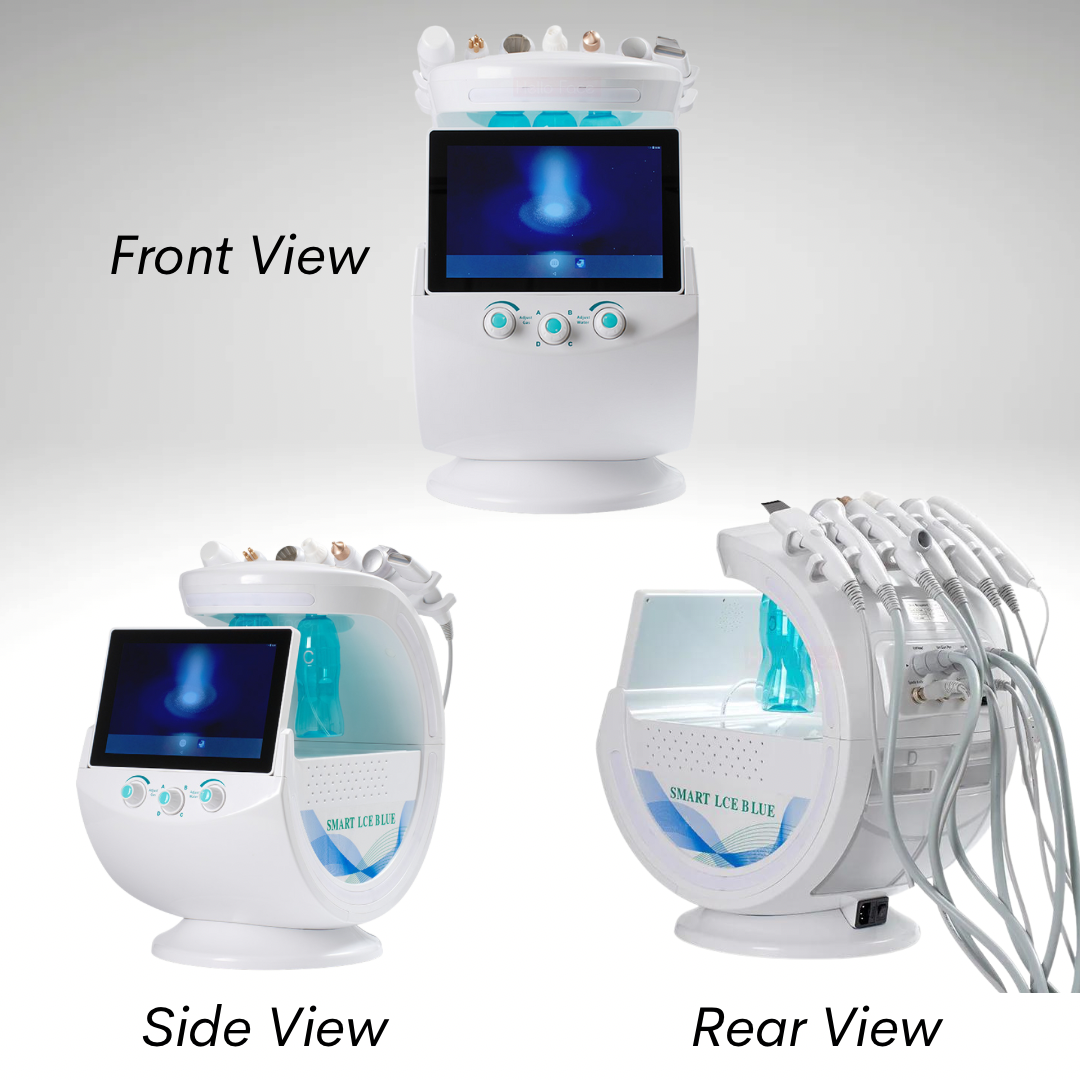 Front Rear and Side View of Smart Ice Blue PLUS Hydra Facial Machine