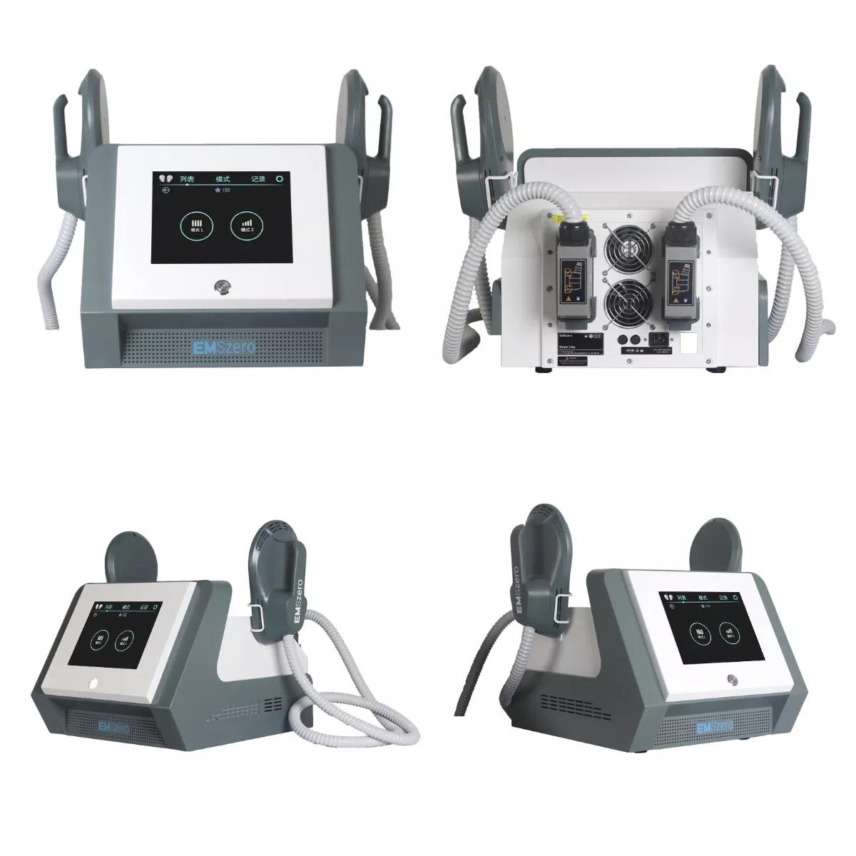 Front, back and side views of EMSZERO portable body sculpting machine